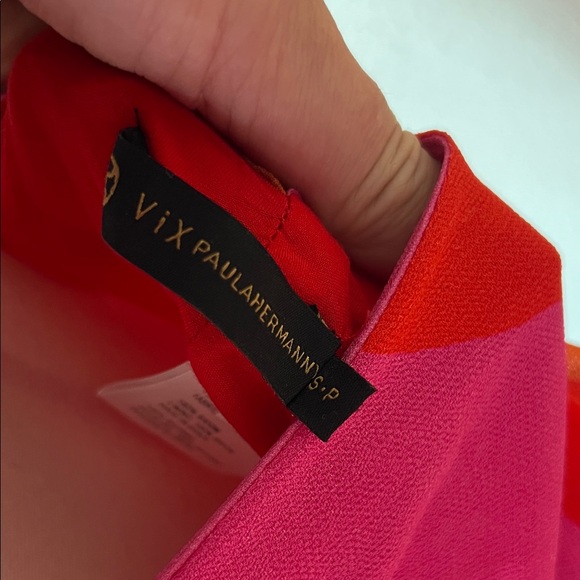 Vix Paula Hermanny Red Pink Orange Backless Flowy Halter Maxi Dress Small - Picture 2 of 7